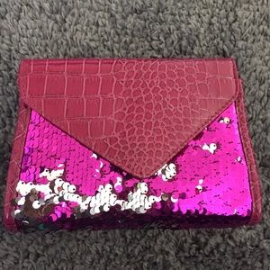 Hot pink reverse sequins clutch